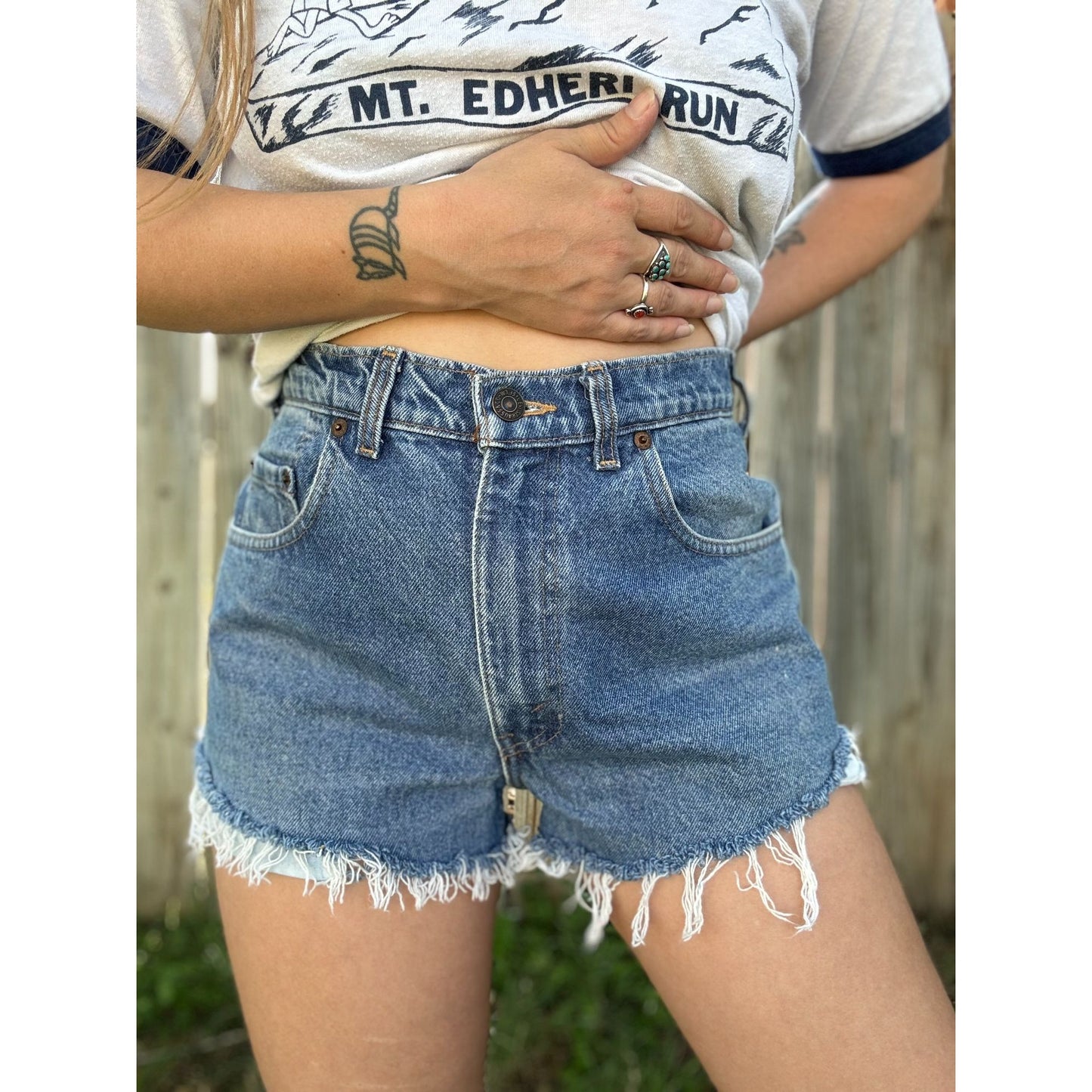 90's Levi's 531 Medium Wash Cut Off Raw Hem Denim Jean Shorts 33