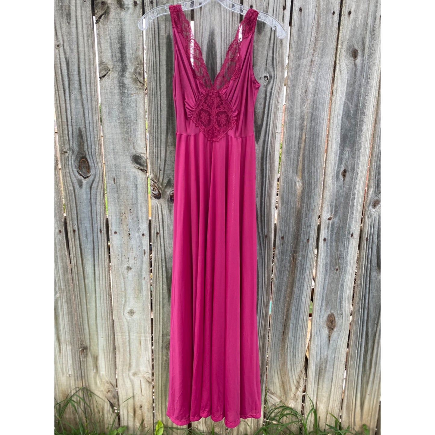 70’s Vintage Fuchsia Pink Lace Maxi Slip Dress