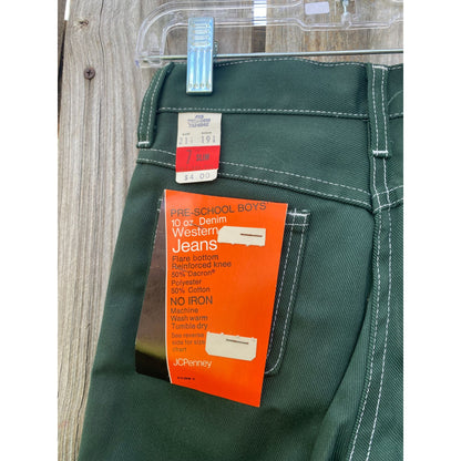 Deadstock 70's JCPenney Green 10oz Denim Western Jeans Flare Bottom 7 Slim